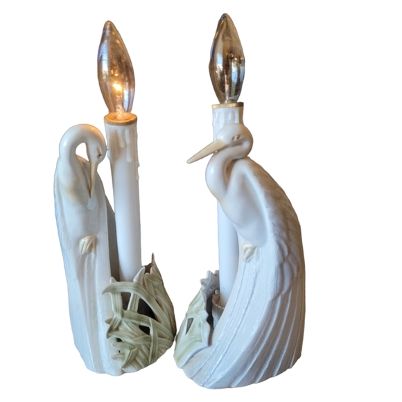 Fitz and Floyd Vintage 8" Heron Candle Holders with Vintage Plastic Candles 2 - Picture 1 of 7